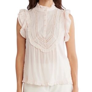 NWT JASON WU pale pink gauzey ruffle cap sleeve high neck blouse top S